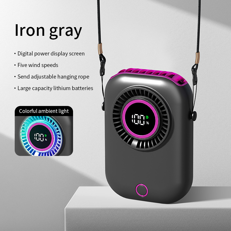 Xiaomi 7-kolorowy wentylator na szyję Przenośne mini światła Inteligentny wyświetlacz cyfrowy Kolorowa atmosfera Pięć biegów żart regulowane: Czerwony