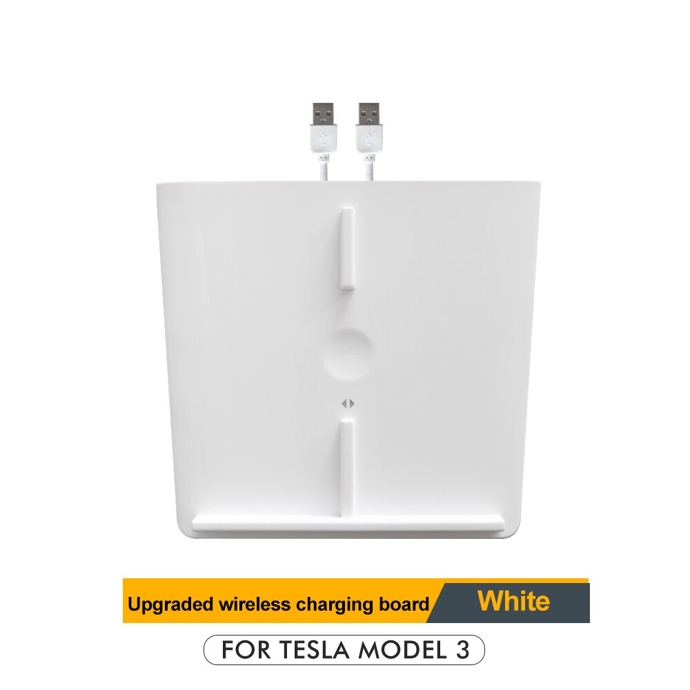 For Tesla Model 3 Y USB Ports Fast Charger Dual Phones Accessories Model3 Car Wireless Charger Carbon ABS Model Three: white