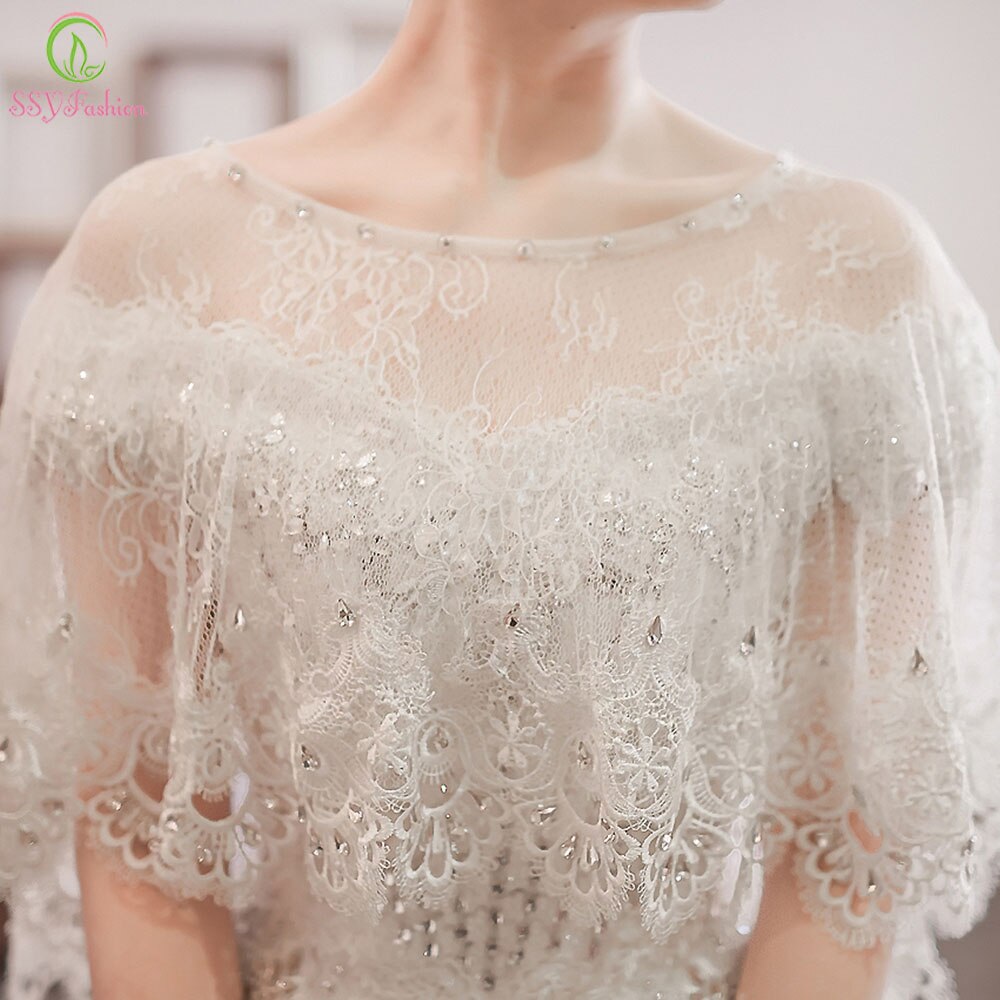 SSYFashion Wedding Shawl White Lace Shawl Luxury Beading Bridal Shawls Wedding Wrap Jacket Accessories