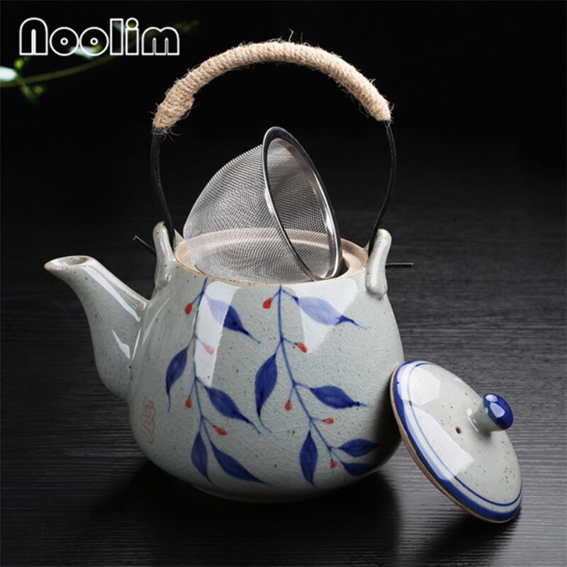Théière en céramique peinte à la main, grande théière rétro résistante à la chaleur, pour salon de thé, hôtel, ménage, bouilloire en porcelaine, tasse à thé kung fu