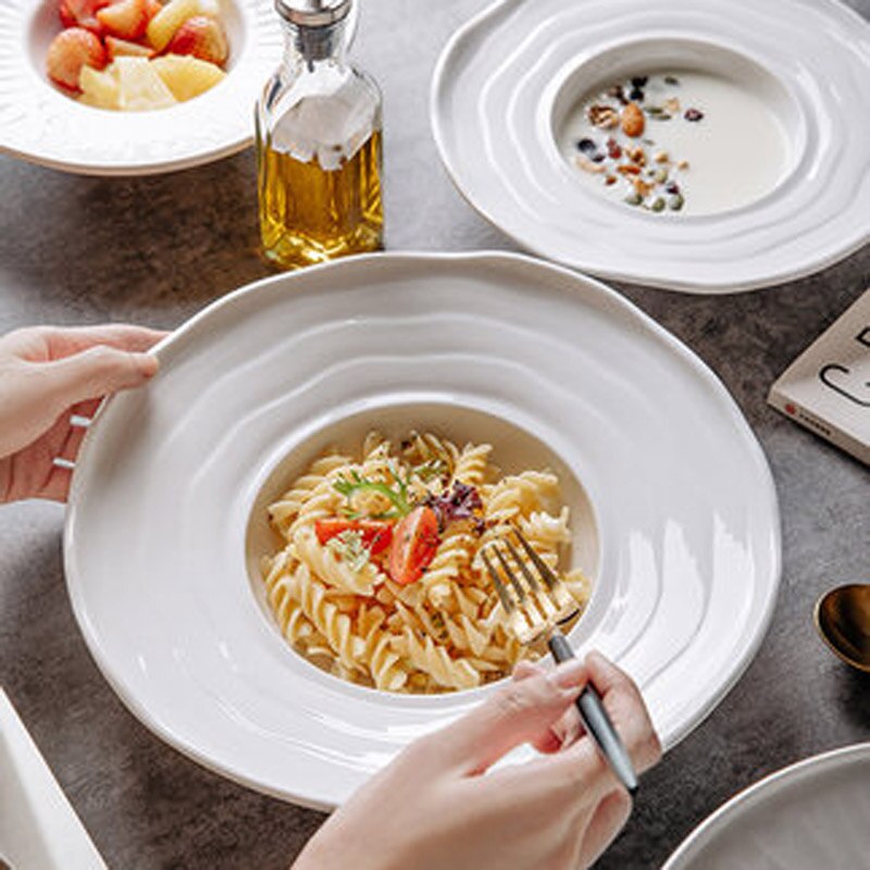 Fancity Eenvoudige Witte Keramische Plaat Stro Hoed Plaat Vliegende Schotel Plaat Pasta Plaat Western-Stijl Soep Plaat Restaurant Hotel