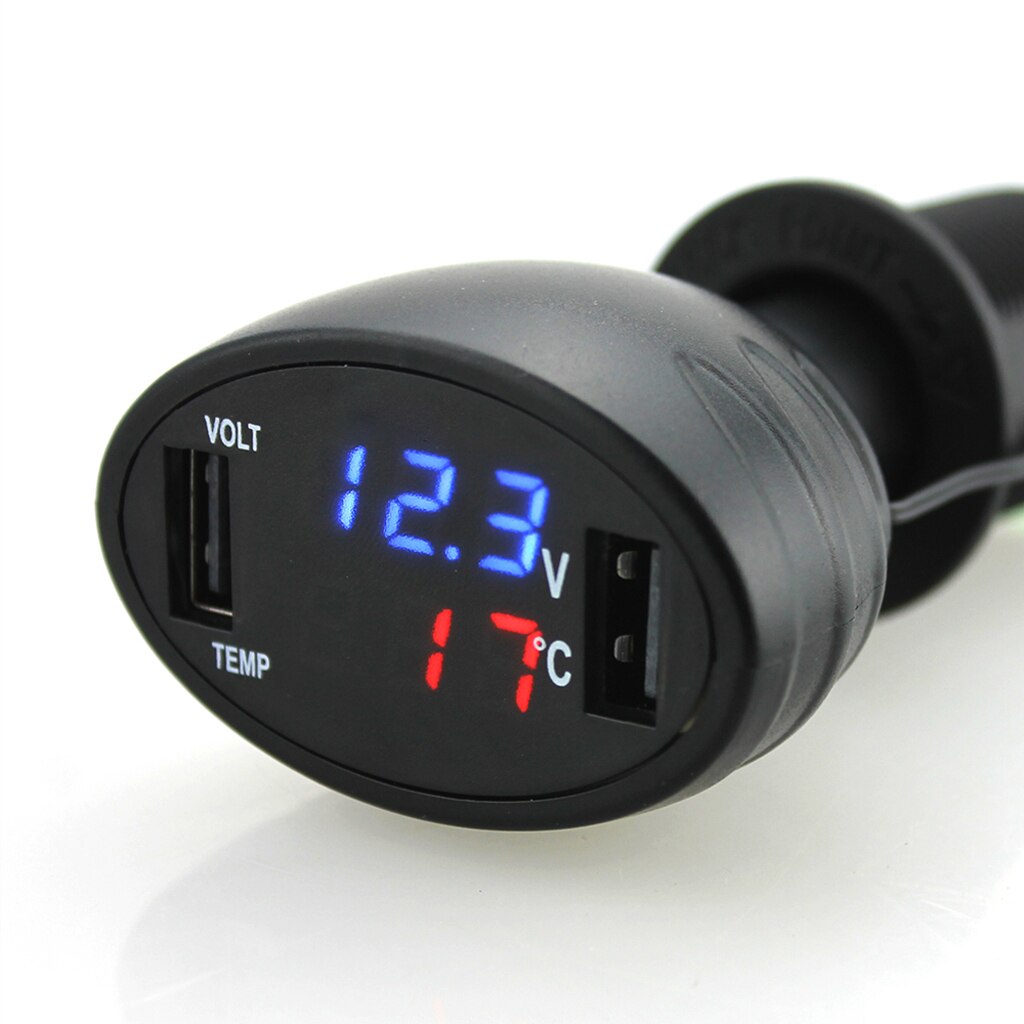 3 in 1 auto digitale led voltmeter + thermometer + dubbele usb-oplader