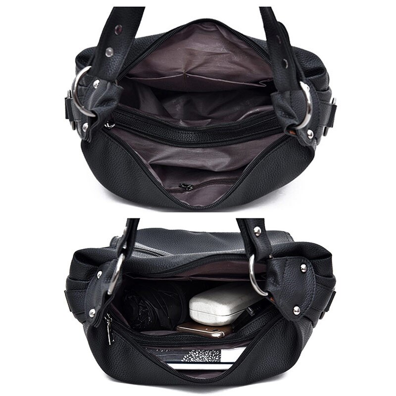 Pu læder dame skuldertaske klassisk blød crossbody taske dame messenger bag ensfarvet stor kapacitet