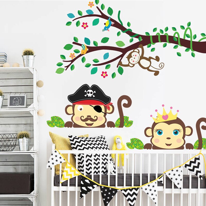 Jungle Monkey Tree Animlas Forest Wall Sticker Decorative Poster For Kids Baby Nursery DIY Home Decor Decal Mural Children