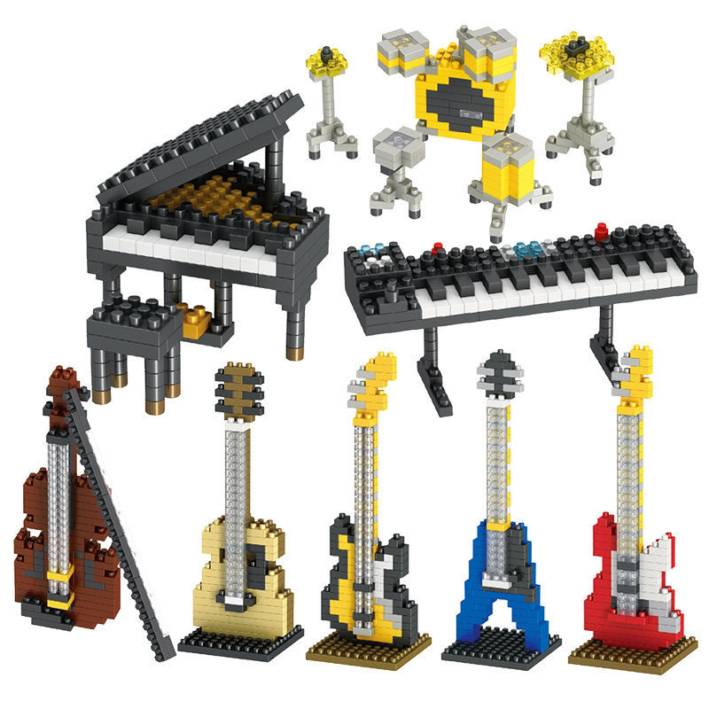 De MOC Muziekinstrument Bouwstenen Muziek Serie ABS Plastic Mini Piano Gitaar DIY Assemblage Bouwstenen Kinderen E