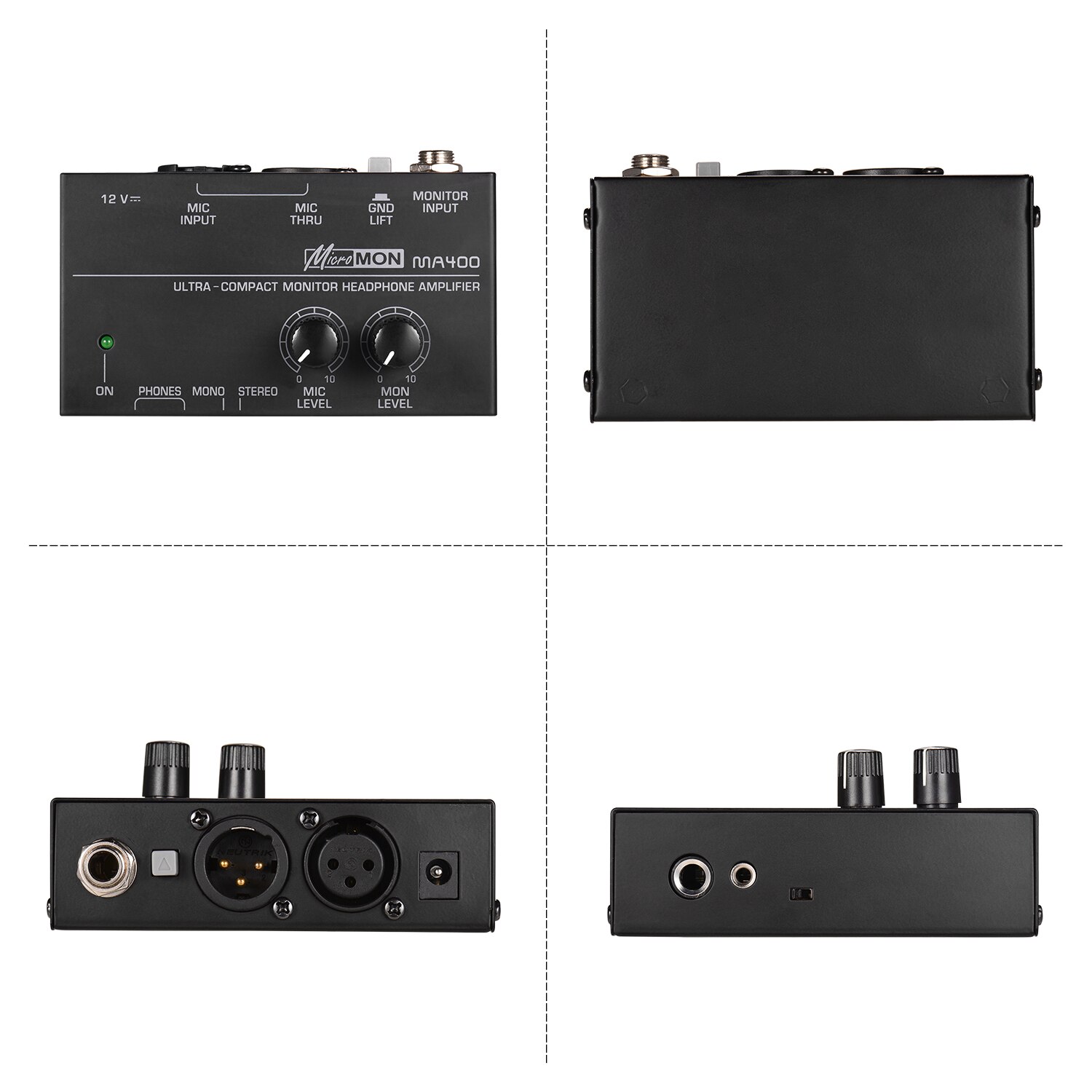 Ultra-Compact Monitor Hoofdtelefoon Versterker Amp Met Xlr Microfoon Ingang 6.35 Mm Monitor Input 6.35 Mm & 3.5 Mm hoofdtelefoon Uitgangen