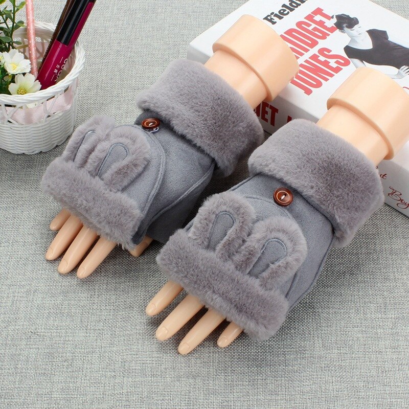 Kinder Mädchen Halbe Finger Flip Fäustlinge Plüsch Dicken Fahren Handschuhe Nette Katze Touchscreen Handschuhe für Mädchen Winter Warme Handschuhe: 3-Grey