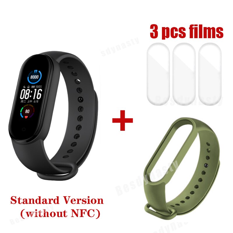 Xiaomi Mi Band 5 Fitness Bracelet Magnetic Charge 24h Heart Rate Sleep REM Nap Step Swim Sport Monitor Remind Alarm wristband 5: add darkgreen