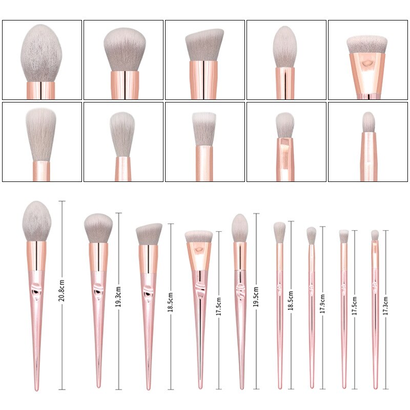 10 stk rose guld makeup børster sæt til foundation løs pudder blush øjenskygge skønhedsværktøjer ansigtsmakeup børste
