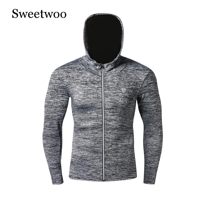 Løbejakke til mænd sport lange ærmer t-shirt stram fitness træningscenter fodbold reflekterende træningsfrakke jogging hættejakker: Grå / Xl