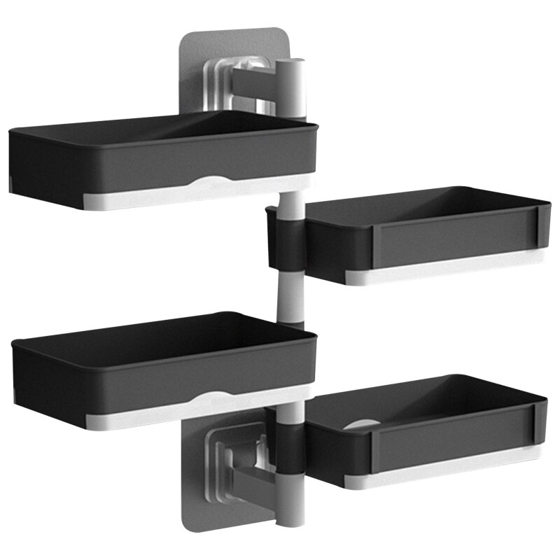 Étagère de douche à 4 niveaux, porte-shampoing mural, plateau à savon auto-drainant, caddie de douche, porte-brosse à dents, facile à installer: Black