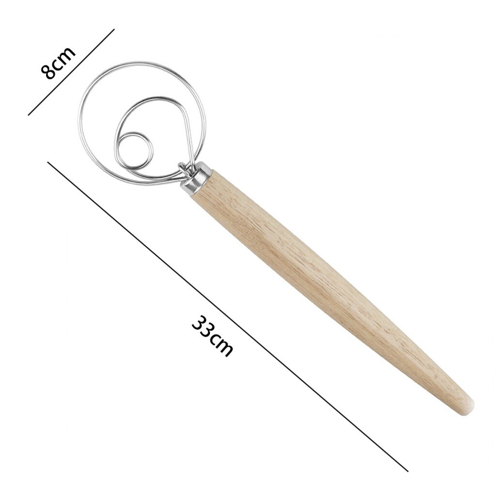 33X8Cm Rvs Eiklopper Diy Brood Deeg Gereedschap Bakken Accessoires Houten Handvat Klop Stok Keuken Gadgets eiken # D