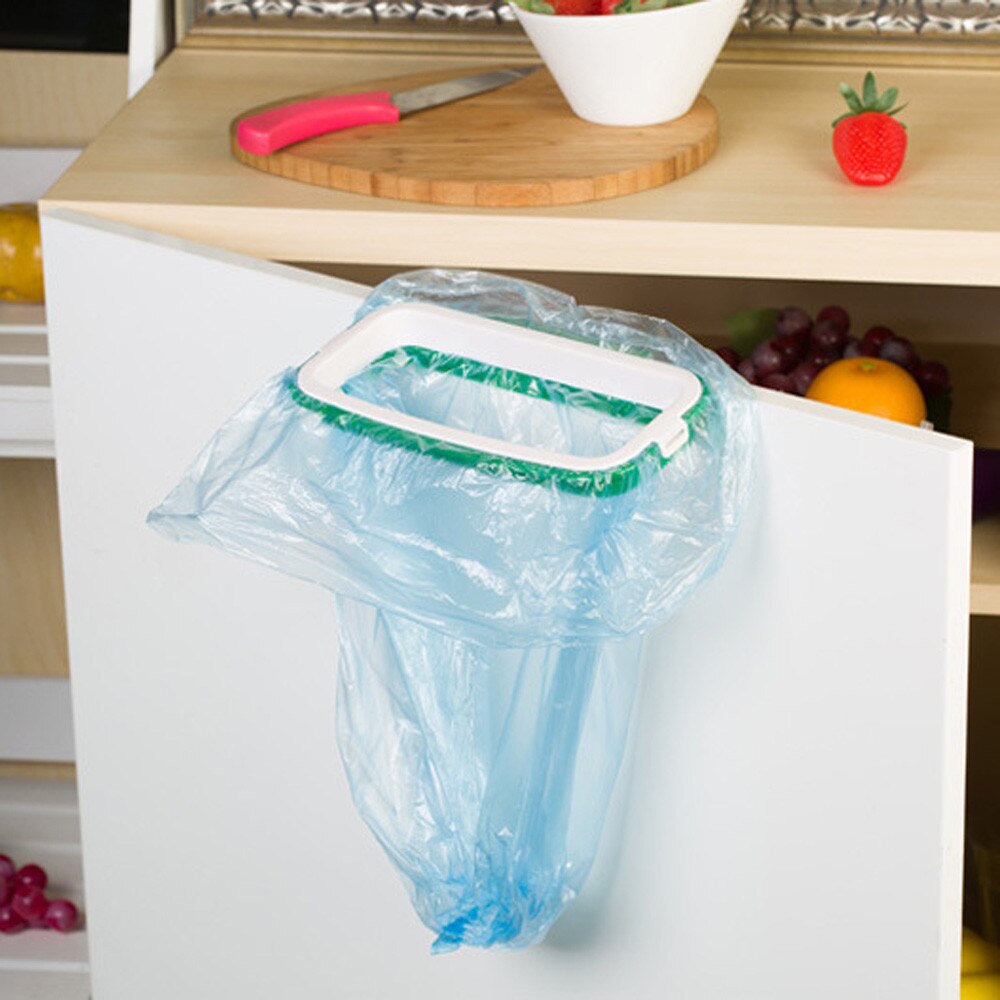 Hangable kitchen home door back cabinet trash can bracket garbage bag hanging storage rack Kitchen accessories #30