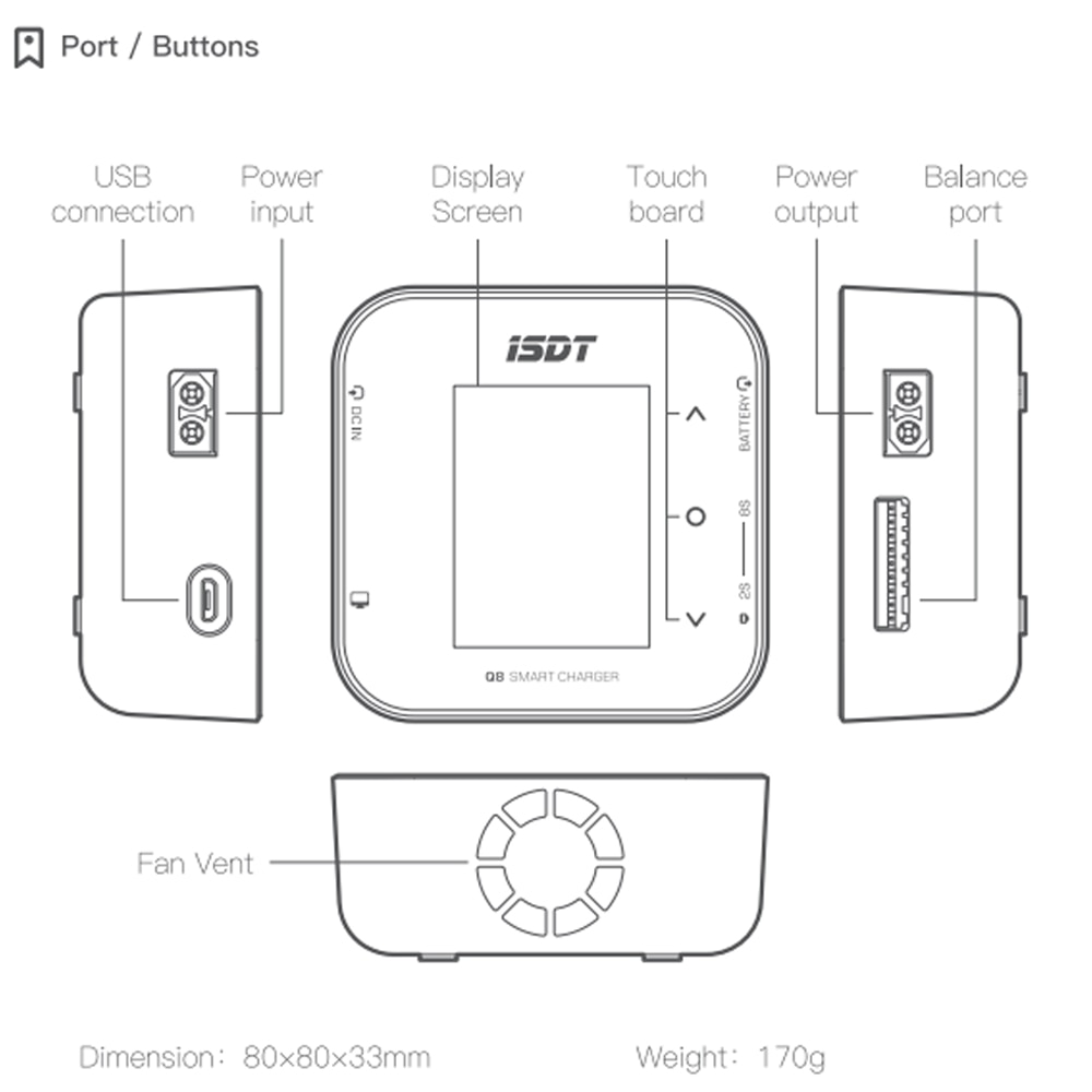 Isdt  q6 nano  q8 lite 500w til lomme batteri balance oplader til rc dele engelsk version