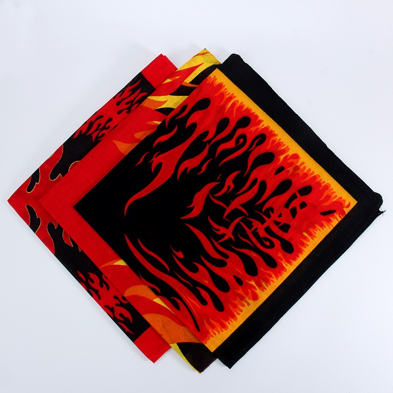 Los hombres chico mujeres Hip Hop Pañuelo cuadrado pañuelo de llamas de fuego imprimir pañuelos de bandana diadema cuello muñeca de banda Headtie Pañuelo cuadrado