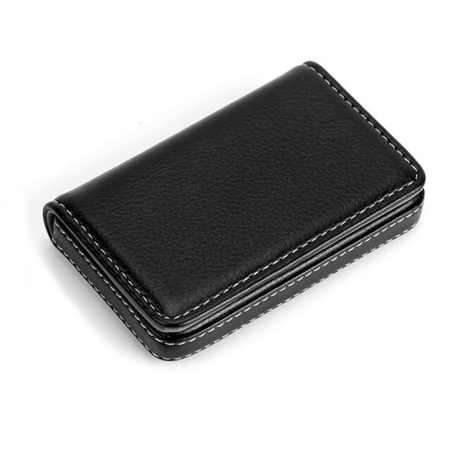 Ezone Leer Mannen Business Kaarthouder Credit Card Case Magnetische Knop Bankkaart Wallet Case Kaarthouder Voor Vrouwen 6.5*10Cm: Black