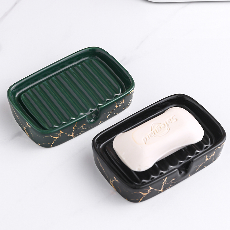 Jabonera de cerámica marmoleada de estilo europeo, jabonera de baño doméstica, jabonera escurrible de alta gama para inodoro, accesorios de baño