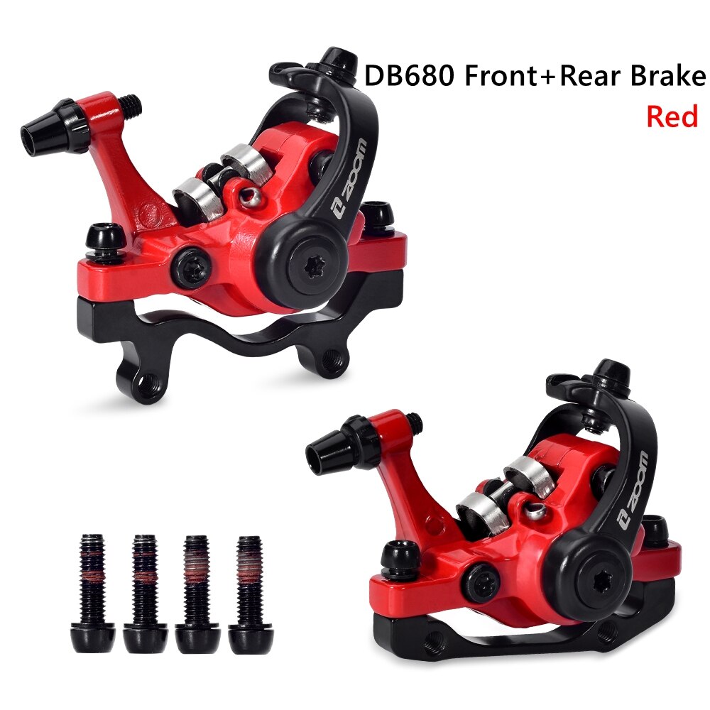 ZOOM Bike Mechanical Brake Caliper Adapter MTB Bilateral Drive Bicycle Front Rear Disc Brake Caliper Device Brake Pads DB680: Front n Rear Red