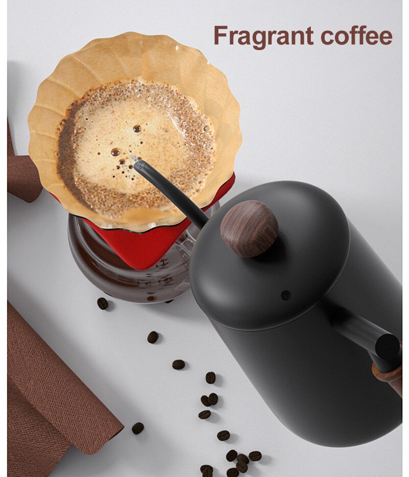 600ml Hand Coffee Pot 304 Stainless Steel Long Mouth Thin Mouth Pot Commercial Appliance With Lid Coffee Kettle