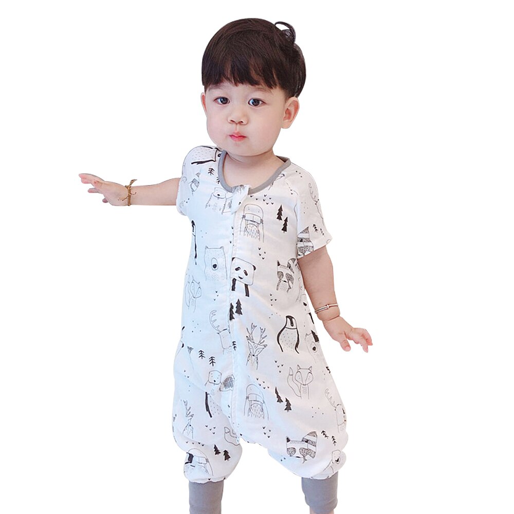 Sac de couchage d'été à manches courtes, en coton et bambou, pour bébé, avec Protection contre les coups de pied, motif dessin animé, pour garçons et filles de 1 à 3 ans: Nordic Animals / XL 101-110CM