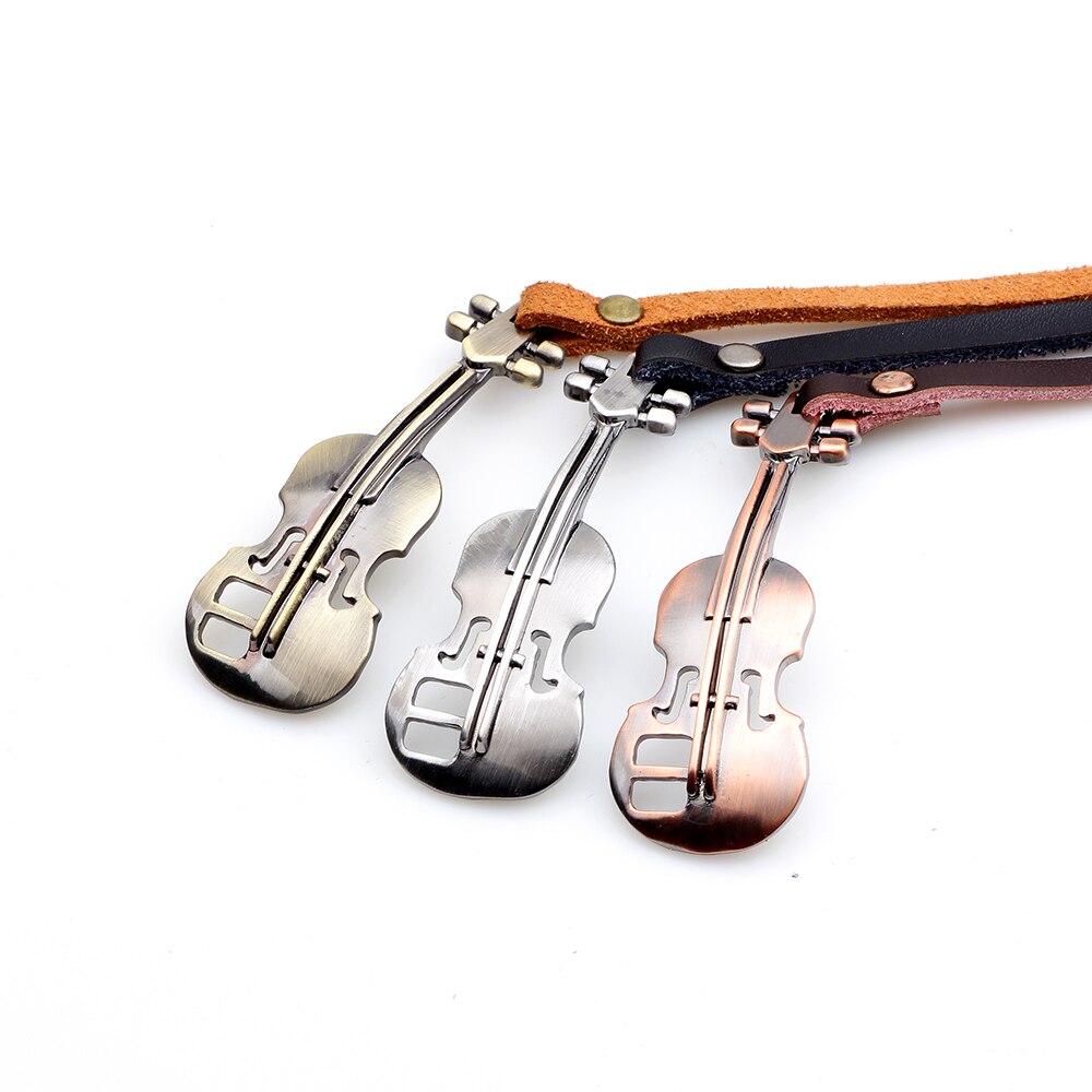 Unique Female Wrap Brown Leather Bracelets Diy Violin Alloy Long Sporty Charm Men Women Bracelets Jewelry