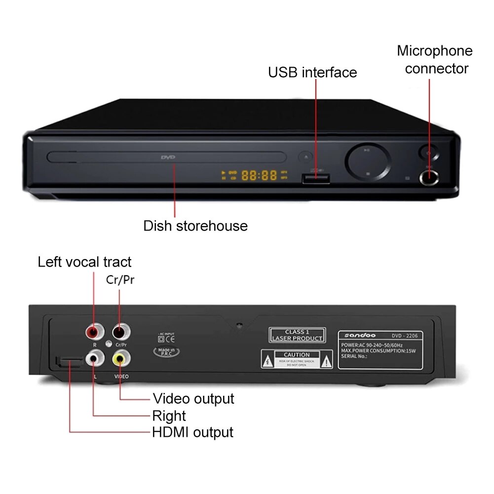 USB Metal With Cable VCD Multi Format CD Home Portable DVD Player For TV Support HDMI-compatible CD SVCD VCD Function