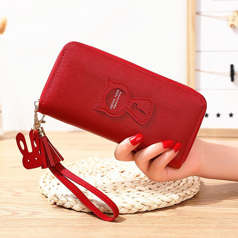 Women Wallet PU Leather Card Holder Coin Purses Zipper Long Female Wallet Cat Applique Cellphone Bag Lady: L4