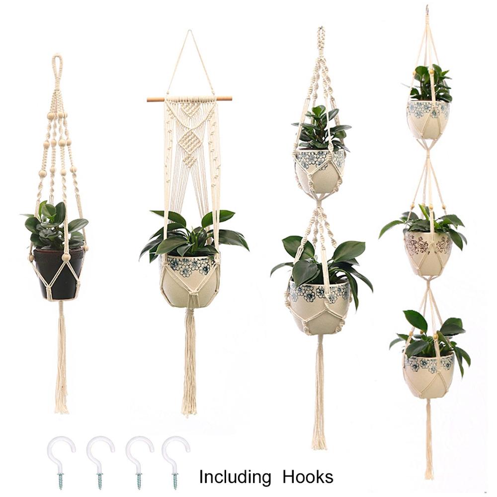 Cesta colgante con gancho para macetas, soporte para macetas, macramé, macetero colgante, cuerda trenzada, artesanía, decoración Vintage