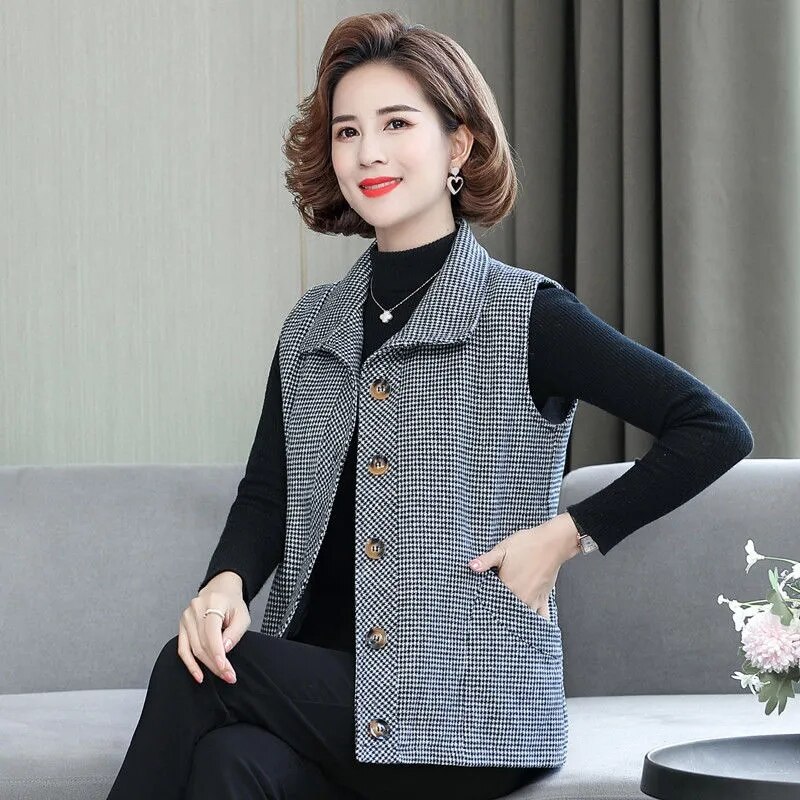 Gilet sans manches à carreaux pour femmes, veste courte, à la , pour mère d&#39;âge moyen et âgée, 5XL, printemps automne 2022
