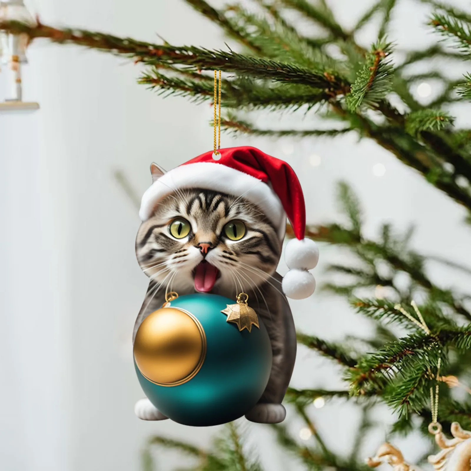 Christmas Modern Home Decoration,Car Pendant Hanging Ornament2d Acrylic Funny Cat Christmas Tree Ornament Cat Acrylic Ornament: MINT GREEN