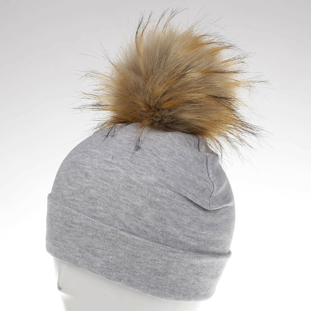 Babyaccessoires peutermeisje en -jongen baby baby winter warm gehaakt brei muts muts zacht effen muts pluizige pompon bal: Lichtgrijsbruin