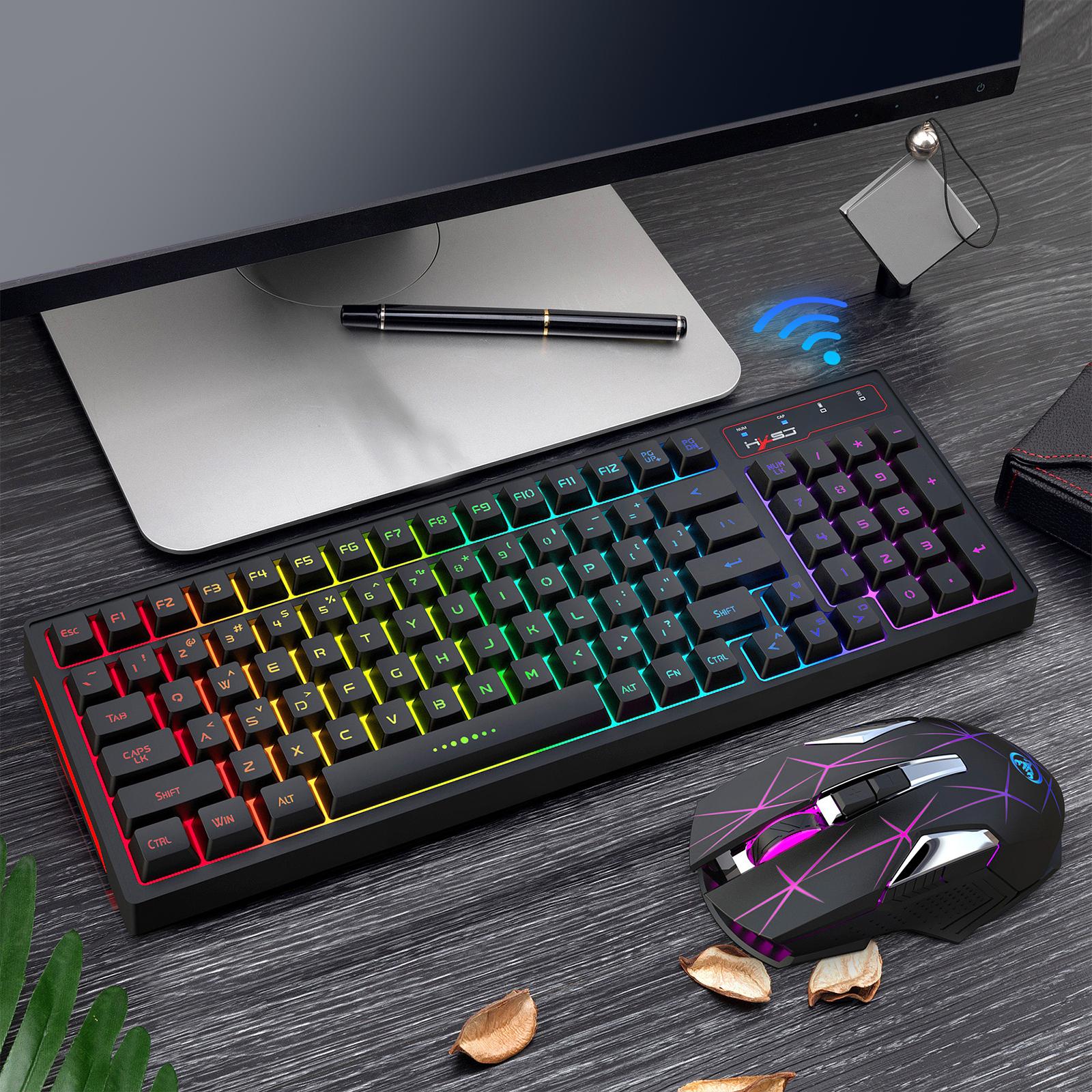 2.4G Wireless Keyboard Mouse Bundles RGB Backlit 1000/1600/2400DPI Accurate Tracking Keyboard Mouse Combo for PC Laptop Windows