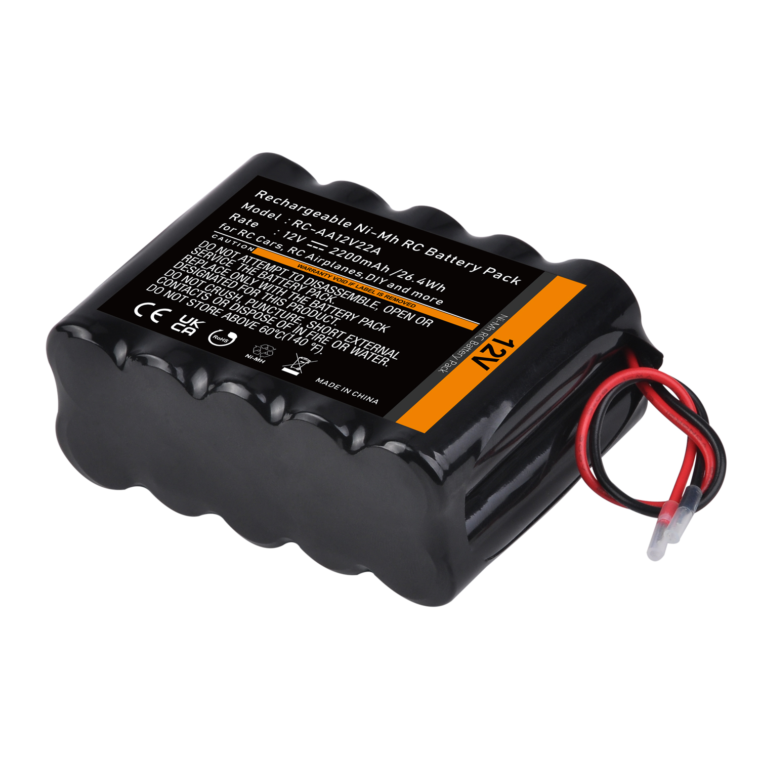 12V RC Battery with Bare Leads 2200mAh Ni-MH 10 Cells Rechargeable Battery for RC Car, RC Boat, RC Robot, RC Airplane, DIY