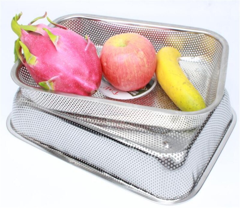 Firkantet 304 rustfrit stål cirkulært hul rektangel vegetabilsk frugt vask køkkenredskab søl køkken vask vask kurv
