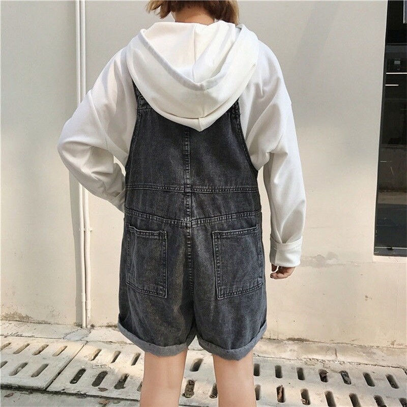 Playsuits Women Denim Solid Pockets Korean Style Loose Chic High Waist Female Rompers Ulzzang All-match Overalls Popular Cute