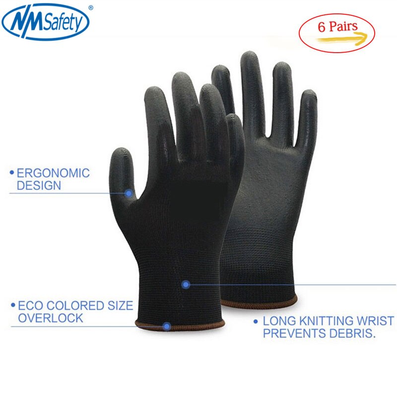NMSafety 6 Pairs Blackrock PU Veiligheid Werk Beschermende Handschoenen Werk handschoenen Monteur Handschoenen