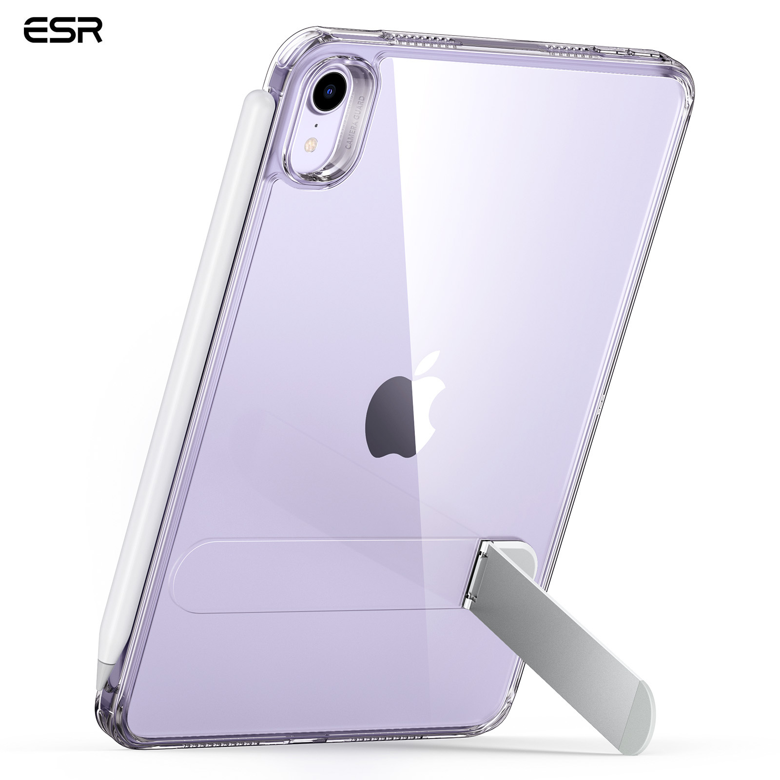 ESR-Kickstand Case for iPad Mini 6) Mini 7) Hybrid Protection Clear Back Cover with Stand Support Pencil Pro & Pencil
