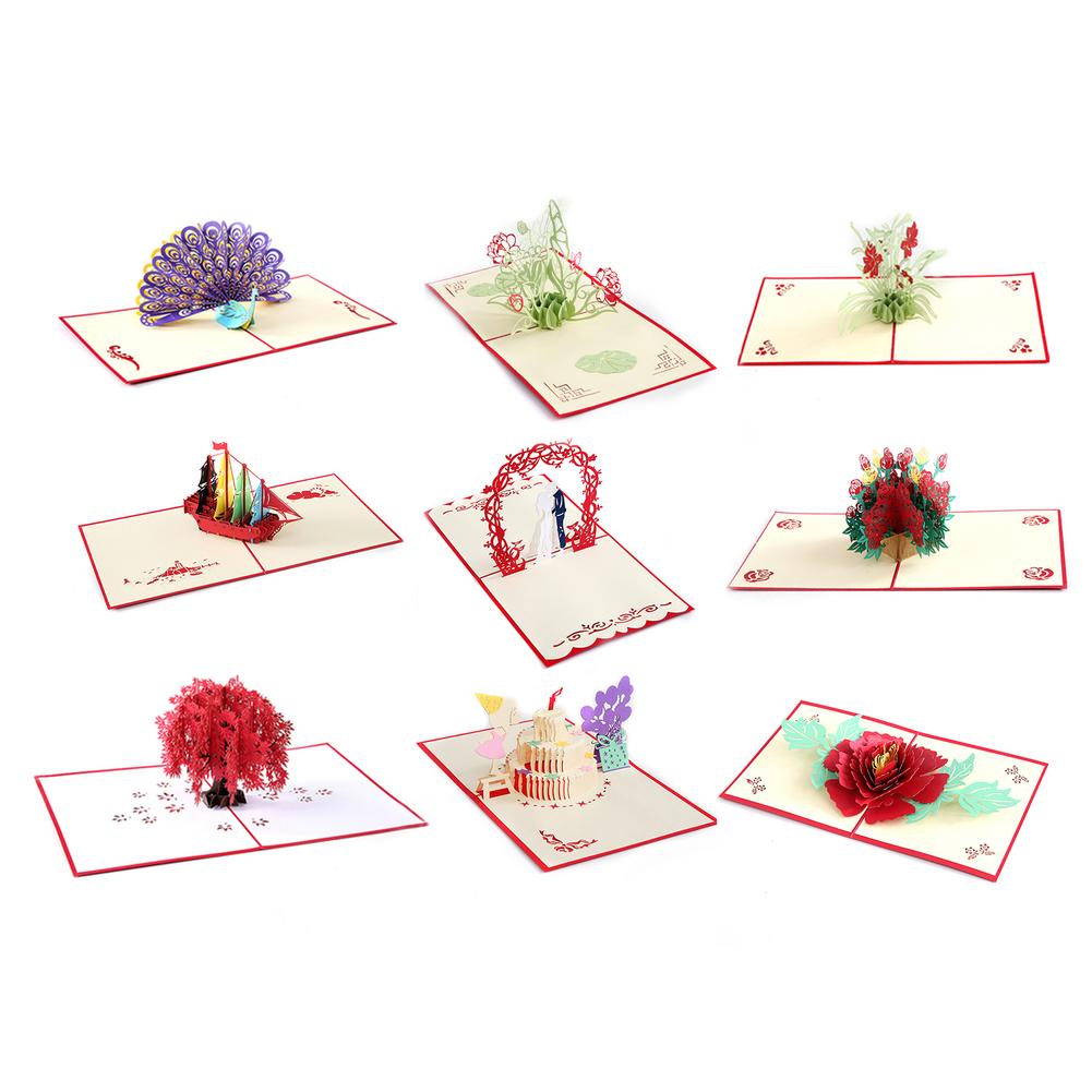 Unieke 3D Kaart Prachtige Feestelijke Rode Pop-Up Verjaardag Leuke Cadeaus Voor Party Uitnodiging Bruiloft Diverse stijlen