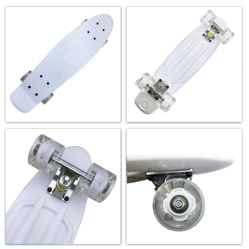 22 Inch Four-wheel Mini Longboard Pastel Color Skate Board skateboard with LED Flashing Wheels Retro Skateboard Sport Fish Board