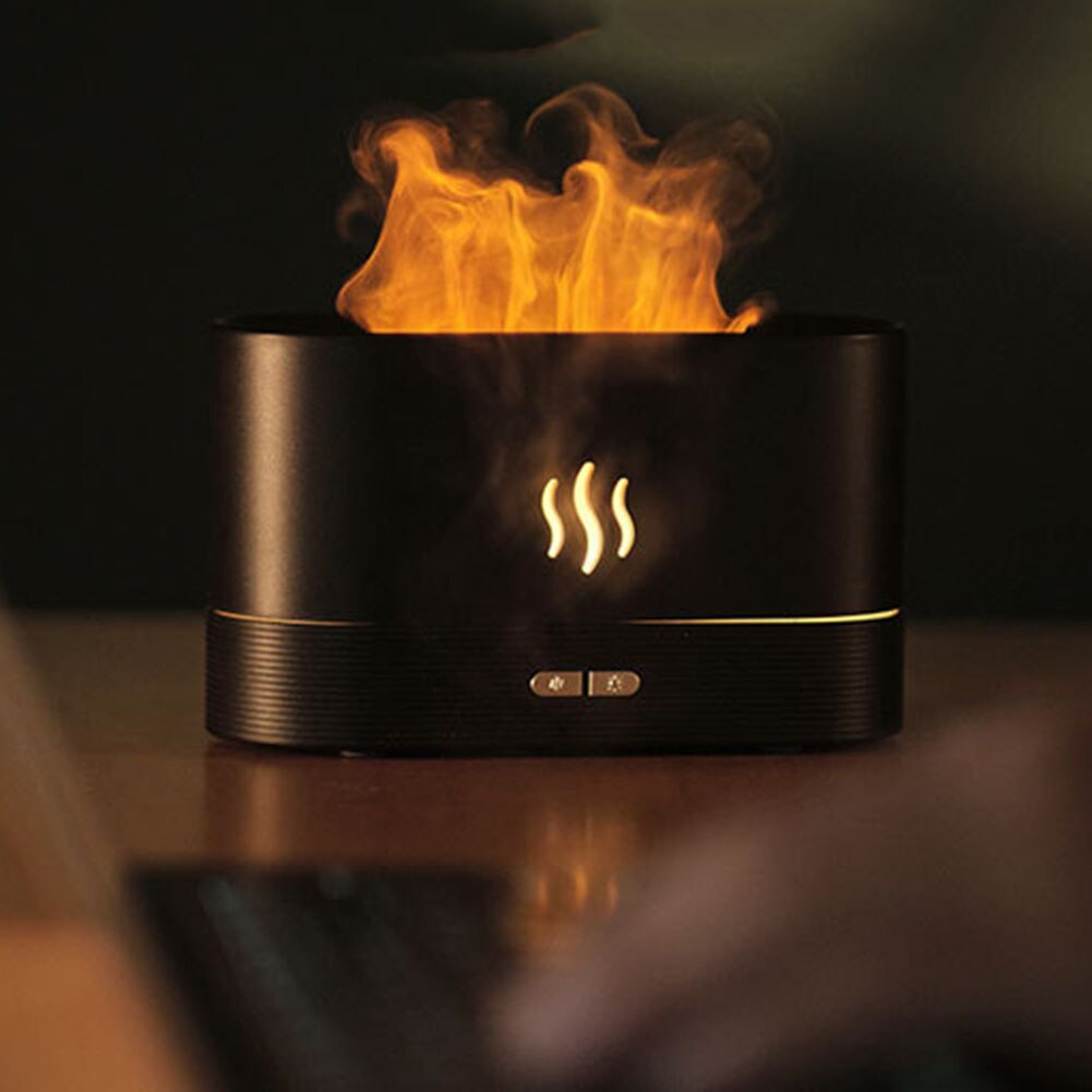 Elektrische Luchtbevochtiger Aroma Olie Diffuser Aromatherapie Essentiële Met Vlam Lamp Warm Nachtlampje Voor Thuis Winter