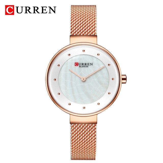 CURREN Luxe Dames Horloges Waterdicht Roestvrij Staal vrouwen Quartz Horloge Voor Vrouwen Genève Polshorloge Relogio Feminino: Rose Gold White