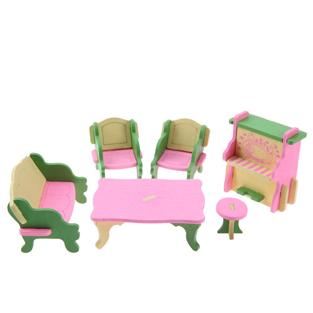 Simulation Miniature Wooden Furniture Toys Dolls Kids Baby Room Play Toy Furniture DollHouse Wood Furniture Set For Dolls: 543