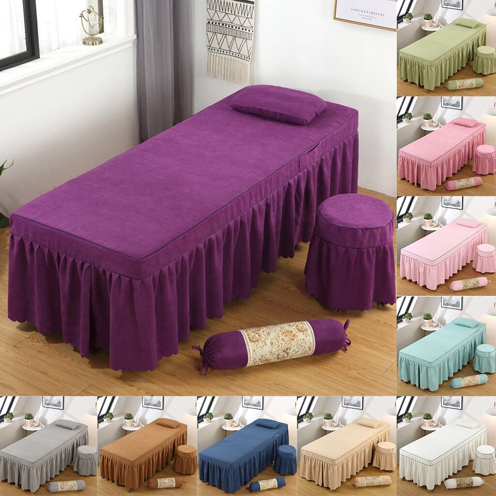 Schoonheid Gezicht Bed Cover Massage Tafel Rok Katoen Volant Vel Voor Vierkante Kop Cosmetische Bedden Met Gat 75X31inch Beauty Massage