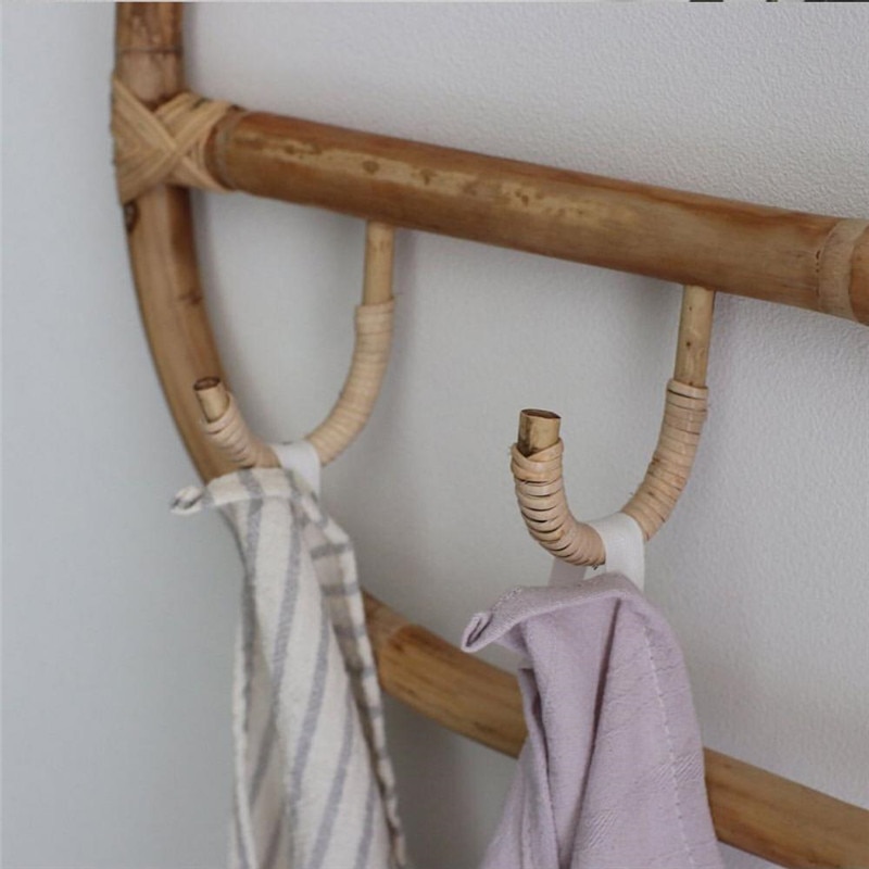 Rattan Wand Haken Kleidung Hut Hängen Haken Häkeln Nordic Vintage Tuch Halter Organizer Kleiderbügel Decor für Home Hotel Wohnheim Dekor
