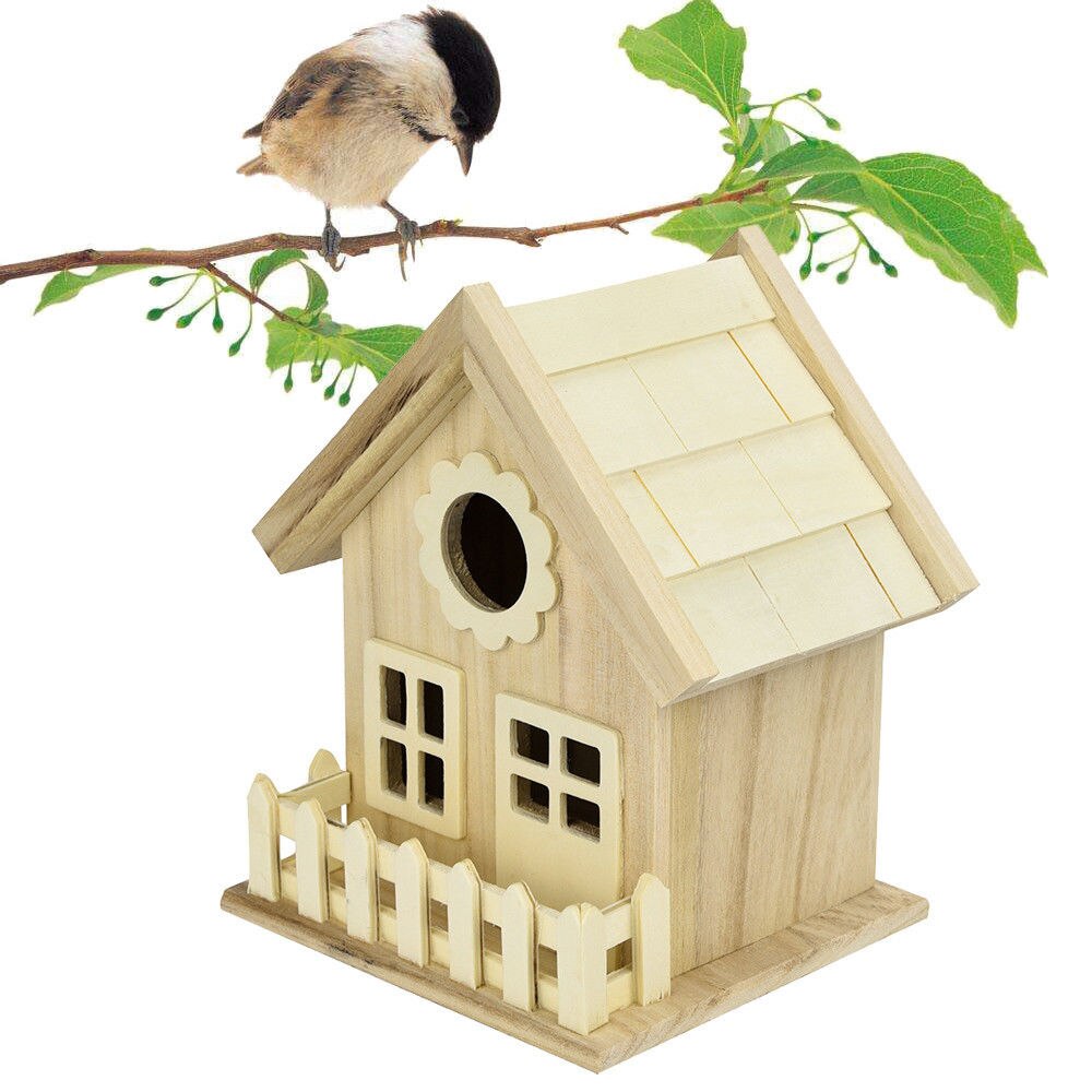 Wooden House Bird House Wild Bird Nest Box Wooden Nesting Box Nest Cage House: Default Title