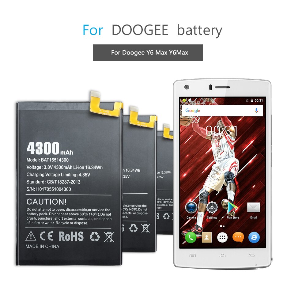 Batería de teléfono móvil para Doogee Y6 Max Y6Max, batería de repuesto de 4300mAh, BAT16514300