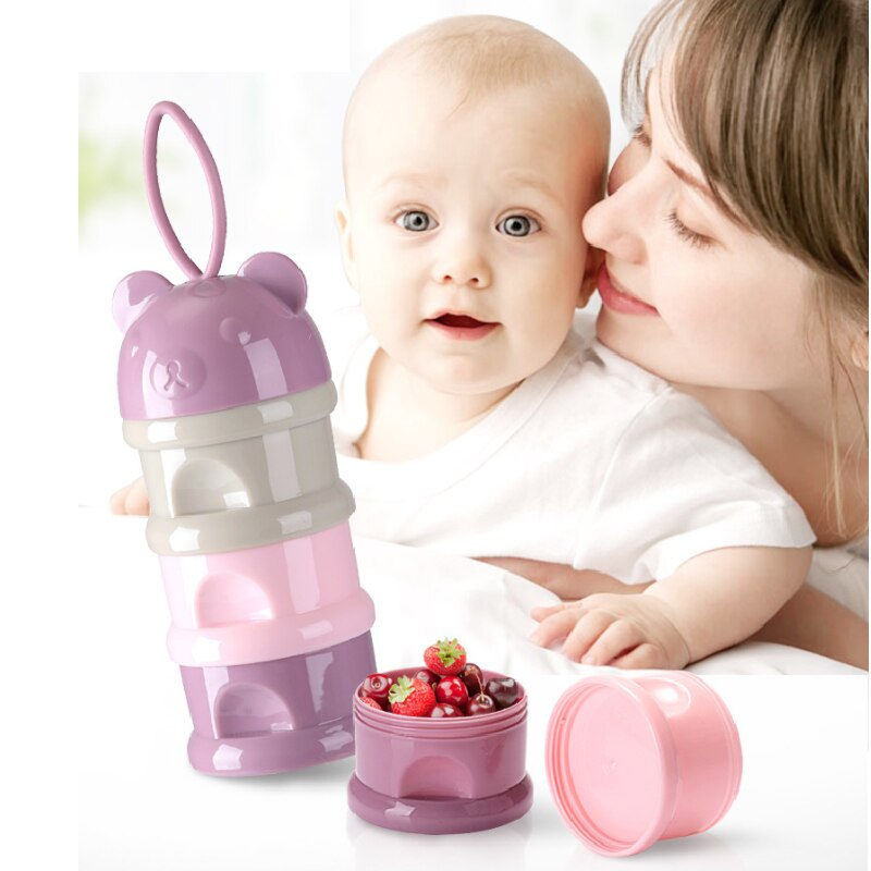 3 layers Bear Style Portable Baby Food Storage Box Essential Cereal Cartoon Infant Milk Powder Box Toddle Snacks Container