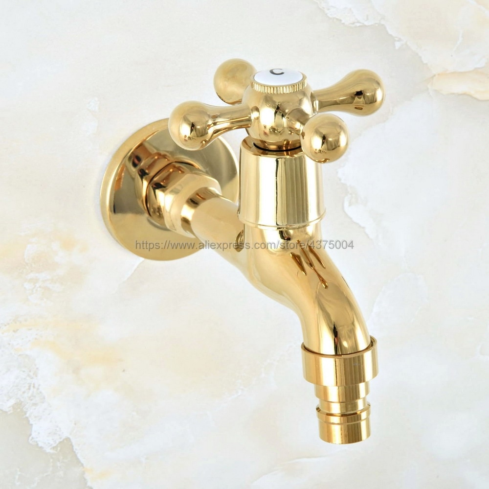 Wall Mount Garden Washing Machine Water Tap Luxury Gold Color Brass Garden Faucet Bibcocks Cold Water Tap Nav143