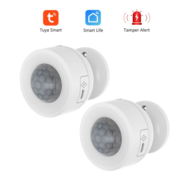 Smart Home WiFi PIR Motion Sensor Built-in Temperature Humidity Detector with Tamper Alert Tuya Wireless Alarm Security System: 2pcs