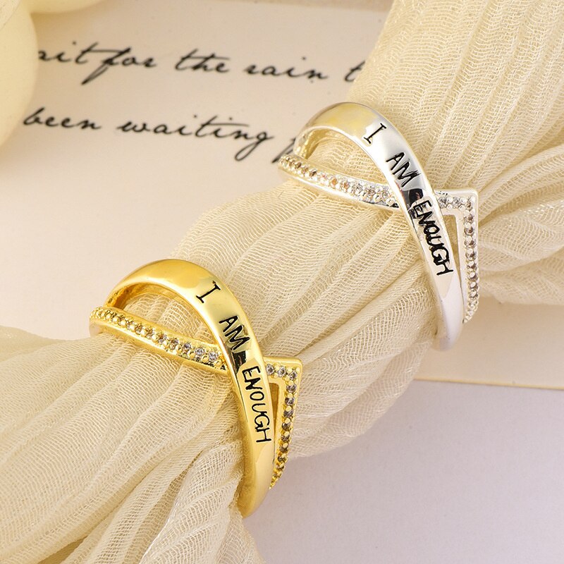 Vintage Gesneden Brief Ringen Voor Vrouwen Zirkoon Ik Ben Genoeg Engagement Wedding Ring Vrouwelijke Sieraden Bague